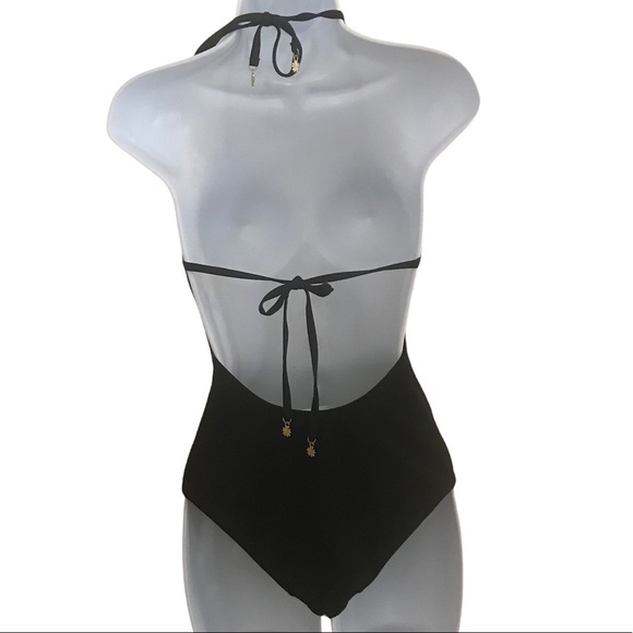 Jessica Simpson Black Halter Scalloped Trim One Piece Swimsuit Size S - Picture 4 of 6